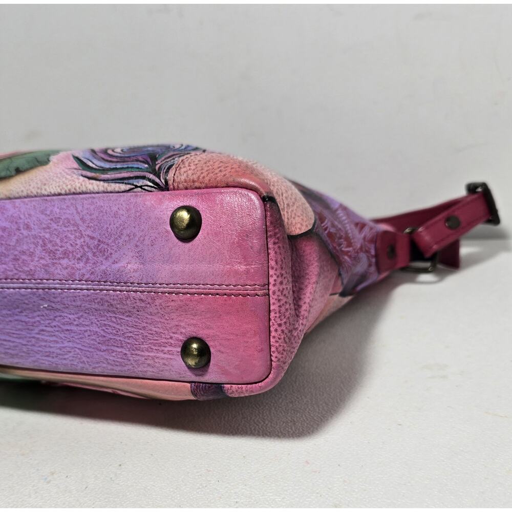 Anuschka Peacock/Rose Hand Painted Leather Crossbody/Shoulder Bag-Rosie Reverie - Picture 8 of 16